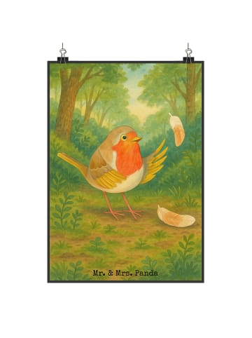 Mr. & Mrs. Panda Poster Rotkehlchen Federn Design ohne Spruch in Weiß