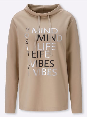 Sieh an! Sweatshirt in beige-schwarz-bedruckt