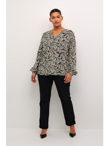 KAFFE curve Bluse langarm KCmirta Regular fit in Black Deep/Antique White Print
