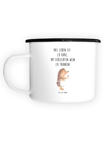 Mr. & Mrs. Panda XL Emaille Tasse Igel Wein mit Spruch in Weiß