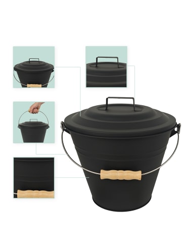 relaxdays 3-tlg. Ascheeimer Set in Schwarz - 15 Liter