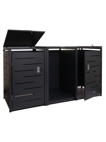 MCW 2er Mülltonnenverkleidung mit Brennholzregal E83 erweiterbar, Anthrazit, Stahl