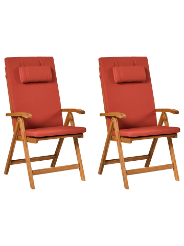 Beliani 2er-Set Esszimmerstuhl JAVA PREMIUM in Braun/Rot