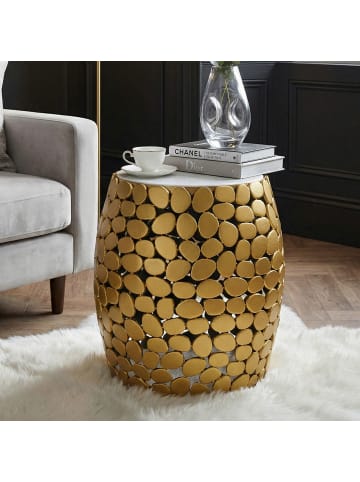 FineBuy Beistelltisch in Gold / Marmor / 40x40x46