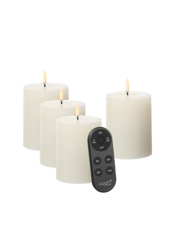 Uyuni 4er Set LED Kerzen PIA Rustik-Optik H: 10cm mit Batterien und Fernb in creme