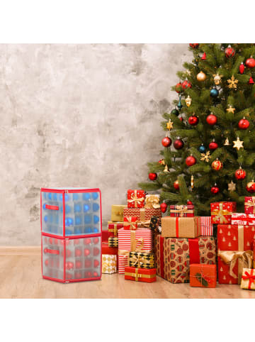 relaxdays 2 x Weihnachtskugel-Aufbewahrungsbox in Transparent/ Rot - (B)30x(H)31x(T)30 cm