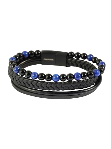 Adeliás Herren Armband – Lederarmband aus Leder mit Sodalith 19 cm in schwarz