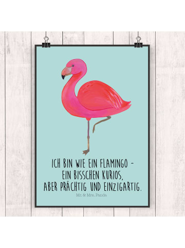 Mr. & Mrs. Panda Poster Flamingo Classic mit Spruch in Türkis Pastell