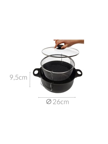 Excellent Houseware Frittiertopf Topf mit Einsatz zum Frittieren mit Glasdeckel in Schwarz, Ø 26 cm