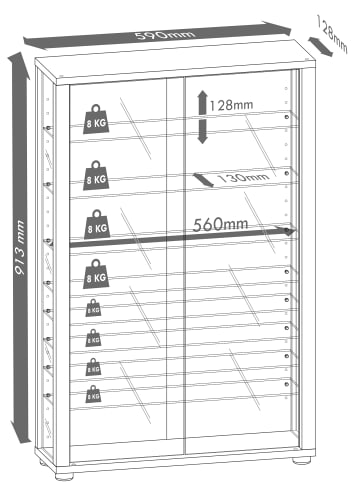 VCM  Holz Glas Stand Vitrine Lumo Mini in Schwarz