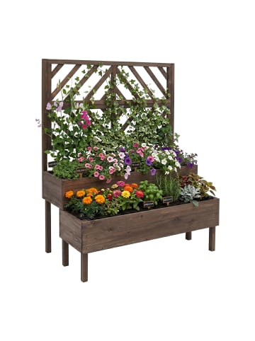 relaxdays Blumenkasten mit Spalier in Dunkelbraun - (B)109 x (H)135 x (T)62 cm
