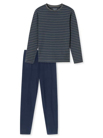 Schiesser Pyjama Schlafanzug lang - Casual Essentials in Anthrazit, Blau