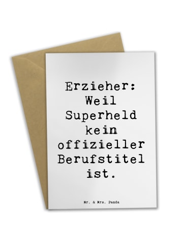 Mr. & Mrs. Panda Klappkarte Spruch Erzieher Superheld mit Spruch in Weiß