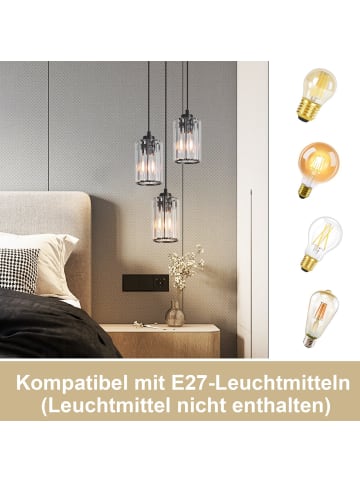 ZMH Pendelleuchte in schwarz 3-flammige E27 rund Kristall Höhenverstellbar