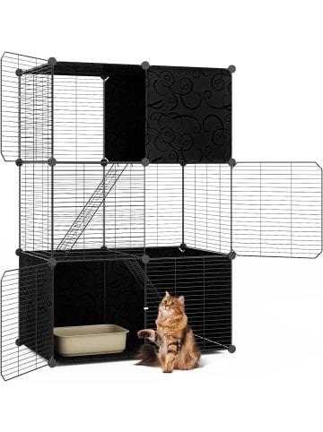 COSTWAY Katzenkäfig 3-stöckig 74x47x110cm in Schwarz