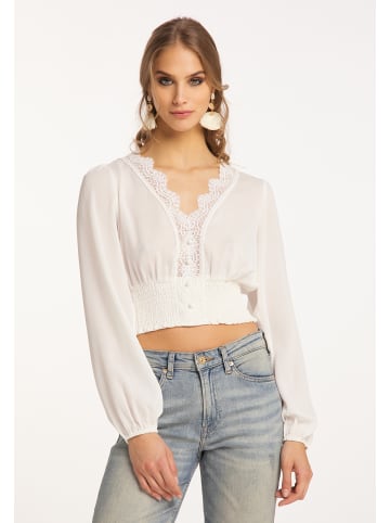 IZIA Cropped Bluse Langarm in Wollweiss