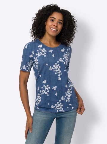 Sieh an! Kurzarmshirt in jeansblau-weiß-bedruckt