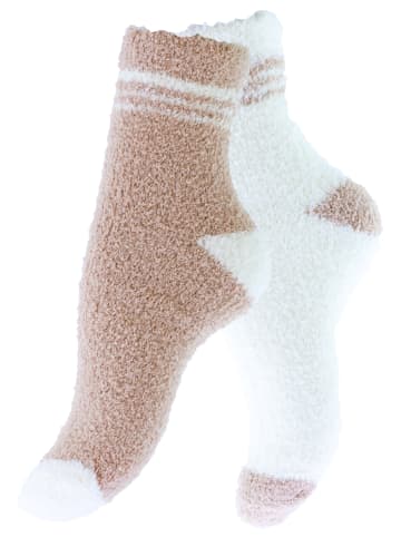 Yenita® Kuschelsocken 4 Paar in beige-weiss