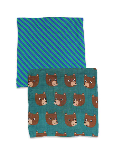 Toby Tiger Musselintücher 2-er Pack mit Bären Print in blau