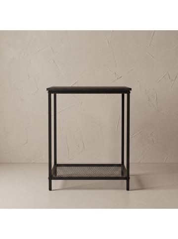 SCENA LIVING Quadratischer Beistelltisch mit Gitterablage in Schwarz, 45 x 55 x 45 cm