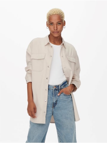 ONLY Langes Oversized Denim Jeanshemd Langarm Bluse ONLKASIA in Beige