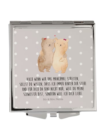 Mr. & Mrs. Panda Schminkspiegel Bären Schwestern mit Spruch in Grau Pastell