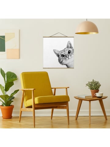 WALLART Stoffbild - Laura Graves - Illustration Katze Zeichnung in Schwarz-Weiß