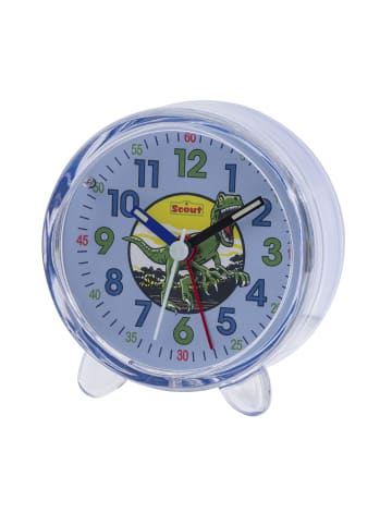Scout Scout Wecker analog mit blauem Gehäuse, Lernziffernblatt und Dino-Motiv in blau