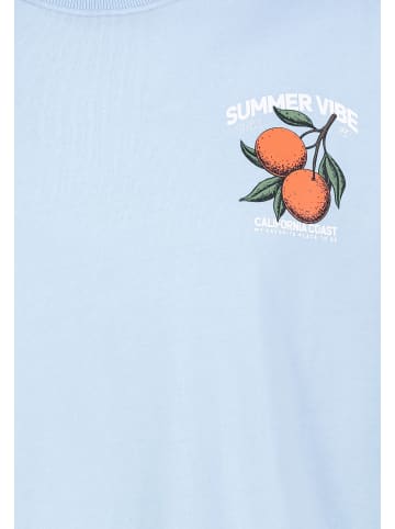Sublevel Kurzarm T-Shirt Fruit Print Rundhals Basic in Hellblau