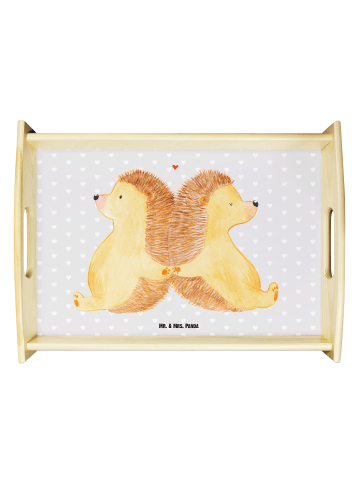 Mr. & Mrs. Panda Holztablett Igel händchenhaltend ohne Spruch in Grau Pastell