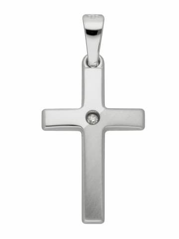 Adeliás 333 Weißgold Kreuz Anhänger mit Zirkonia in silber