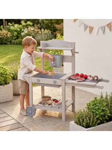 roba Mobile Matschküche BBQ aus FSC-Holz – Indoor & Outdoor Spielküche grau