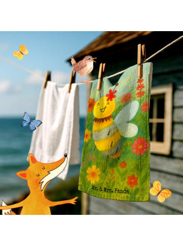 Mr. & Mrs. Panda Gästehandtuch Biene Blume Design ohne Spruch in Weiß
