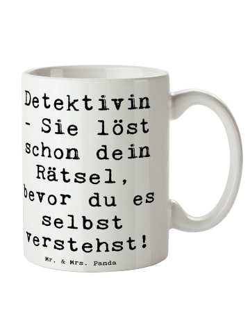 Mr. & Mrs. Panda Kaffeetasse Spruch Detektivin Rätsel mit Spruch in Weiß