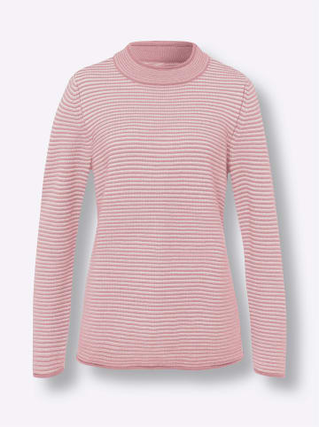 Sieh an! Stehkragenpullover in altrosa-ecru-geringelt