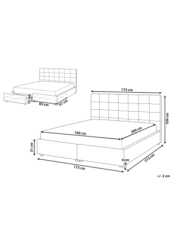 Beliani Doppelbett LA ROCHELLE in Grau/Schwarz - (W) 173 x (H) 109 x (L) 213 cm