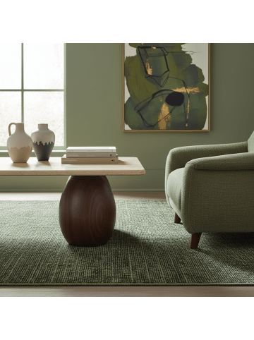 KADIMA DESIGN Teppich Kurzflor Unicolor Chenille Baumwolle Innen in Grün