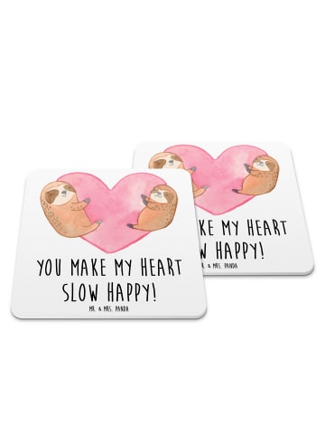 Mr. & Mrs. Panda Untersetzer für Gläser Faultiere Herz mit Spruch in Weiß