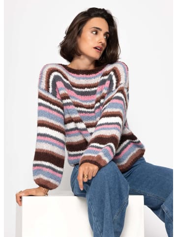 SASSYCLASSY Gestreifter, mehrfarbiger Pullover in Braun