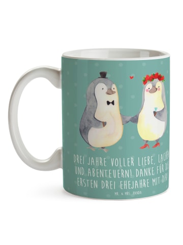Mr. & Mrs. Panda Tasse 3. Hochzeitstag Lederhochzeit mit Spruch in Meeresbrise