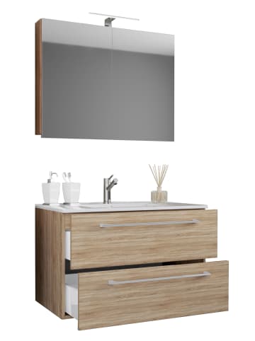 VCM  3-tlg. Waschplatz Waschtisch Badinos Schublade SP in Sonoma-Eiche (Sägerau)