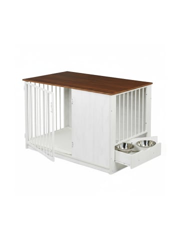 relaxdays Hundekäfig in Weiß/ Braun - (B)102 x (H)65,5 x (T)60 cm