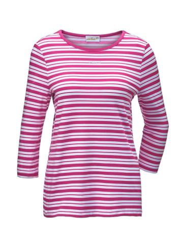 GOLDNER Ringelshirt mit U-Boot-Ausschnitt in cyclam / weiß / geringelt