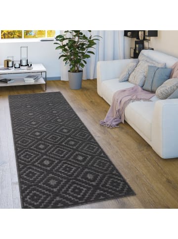 KADIMA DESIGN Teppich Kurzflor Struktur Rauten Wohnzimmer in Anthrazit