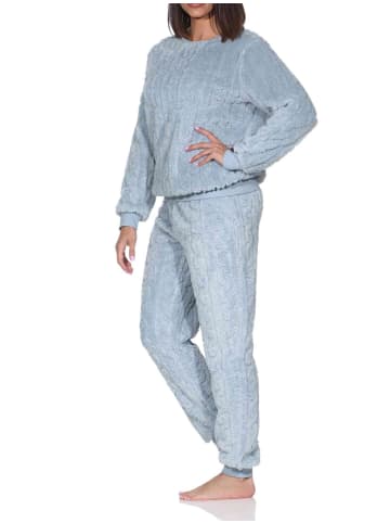 NORMANN Langarm Schlafanzug Hausanzug Sherpa-Fleece in hellblau