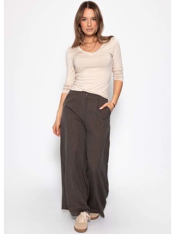 SASSYCLASSY Langarmshirt mit V-Ausschnitt in Beige