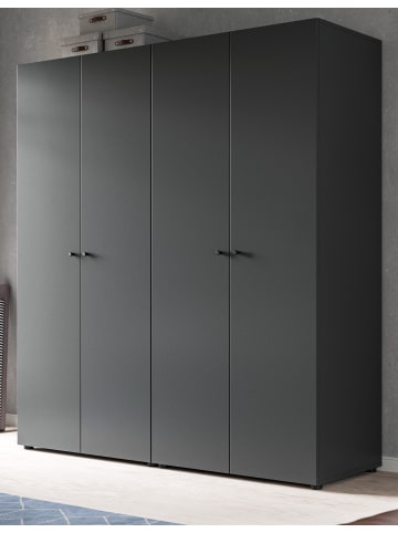 Inn.Furn Kleiderschrank grau 4-türig 160 cm, Drehtürenschrank mit Kleiderstangen