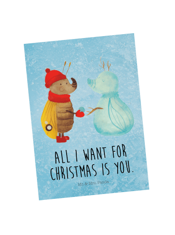 Mr. & Mrs. Panda Grußkarte Nachtfalter Schneemann mit Spruch in Eisblau