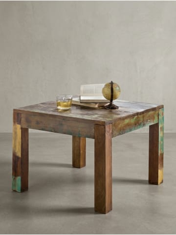 KADIMA DESIGN Couchtisch Massiv | 60x47x60cm, Shabby-Chic, Bootsholz, Quadratisch in Braun