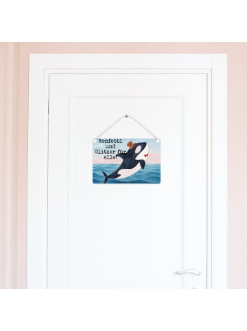 Mr. & Mrs. Panda Wandbild Holz Orca Zylinder Design mit Spruch in Weiß